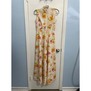 Vintage It's Better Maxi Dress Small Orange Hawaiian Floral A-Line 60s Tradwife